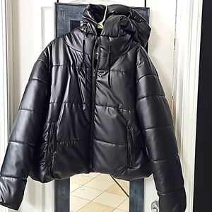 Brand new womens puffer faux jacket with hood size Large